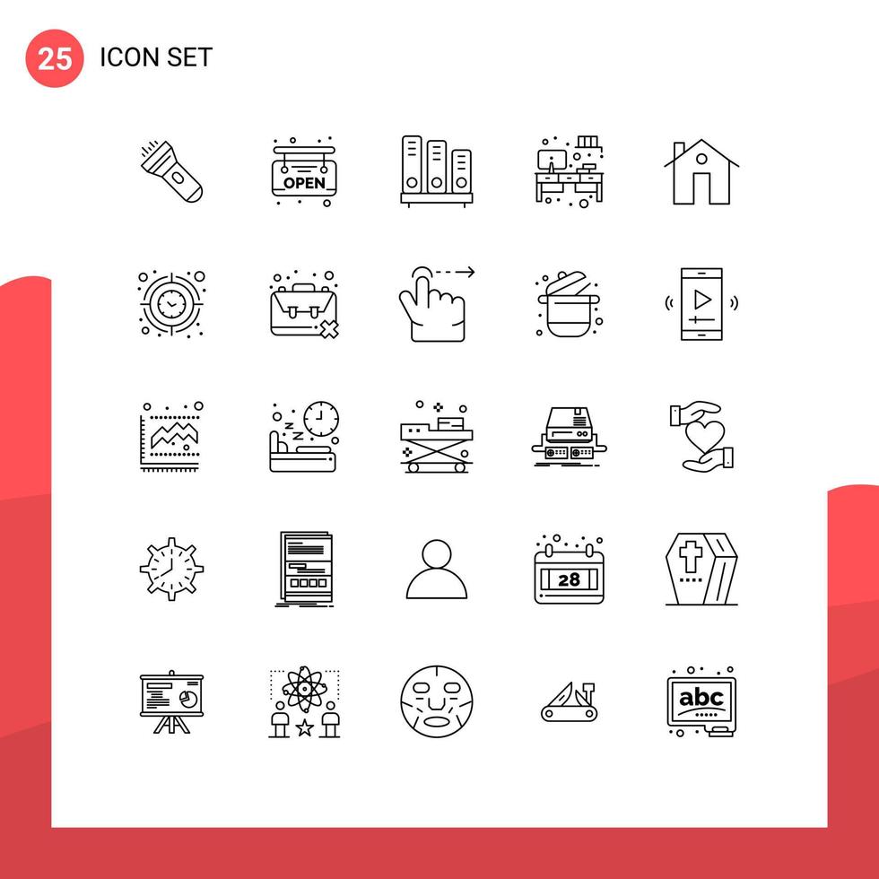 Stock Vector Icon Pack of 25 Line Signs and Symbols for apartment tv library cupboard work place Editable Vector Design Elements