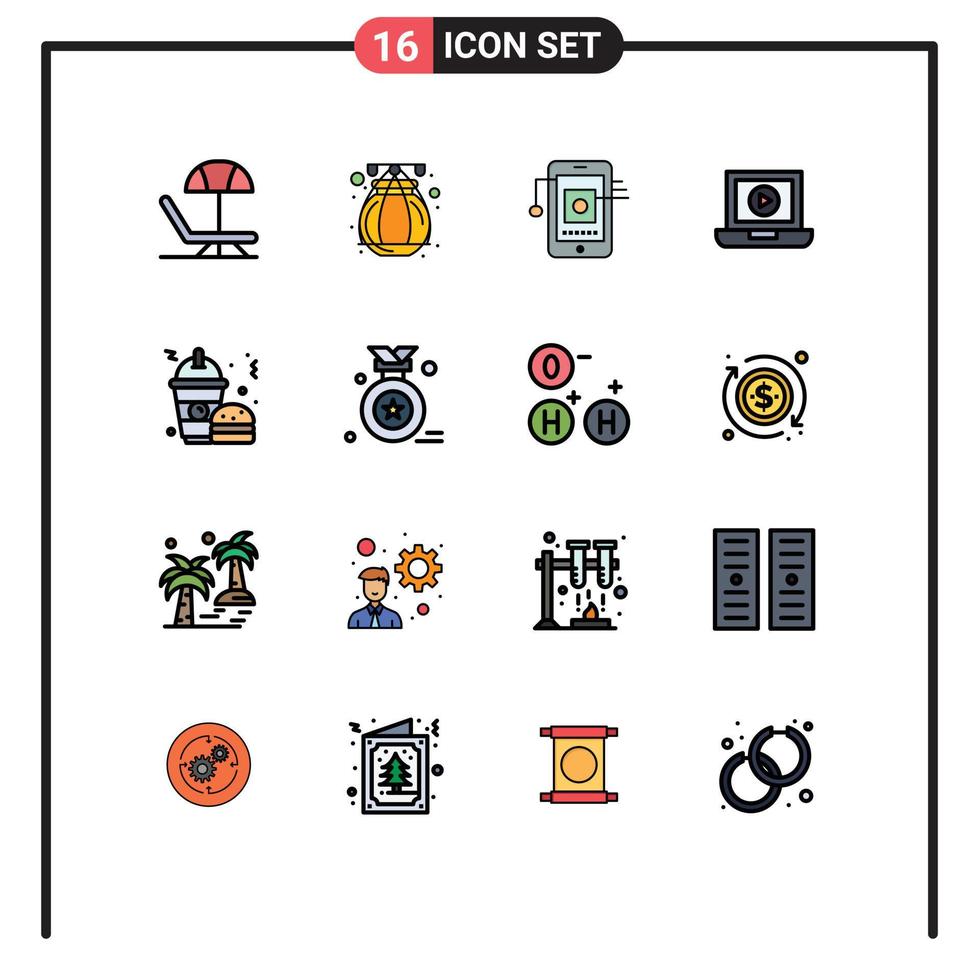 conjunto de 16 iconos modernos de la interfaz de usuario signos de símbolos para el premio hamburguesa hardware alimentos video elementos de diseño de vectores creativos editables