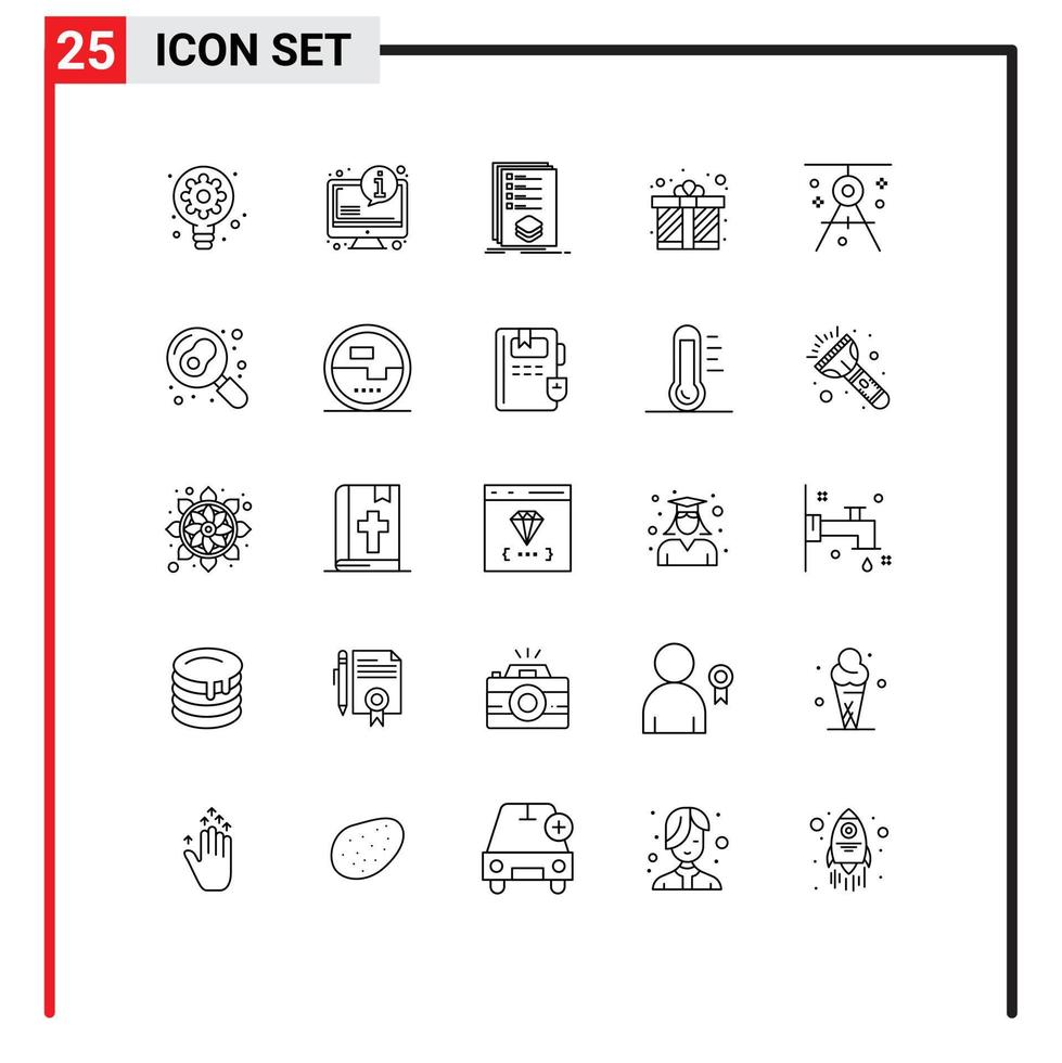 25 User Interface Line Pack of modern Signs and Symbols of architecture present categories gift box mark Editable Vector Design Elements