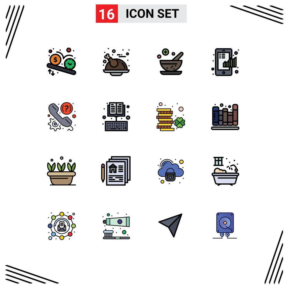 Flat Color Filled Line Pack of 16 Universal Symbols of customer graph chicken finance business Editable Creative Vector Design Elements
