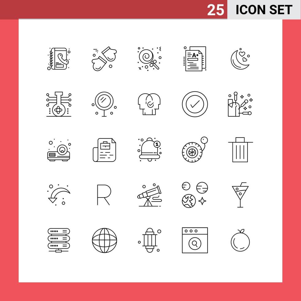 Modern Set of 25 Lines and symbols such as love moon candies knowledge a Editable Vector Design Elements