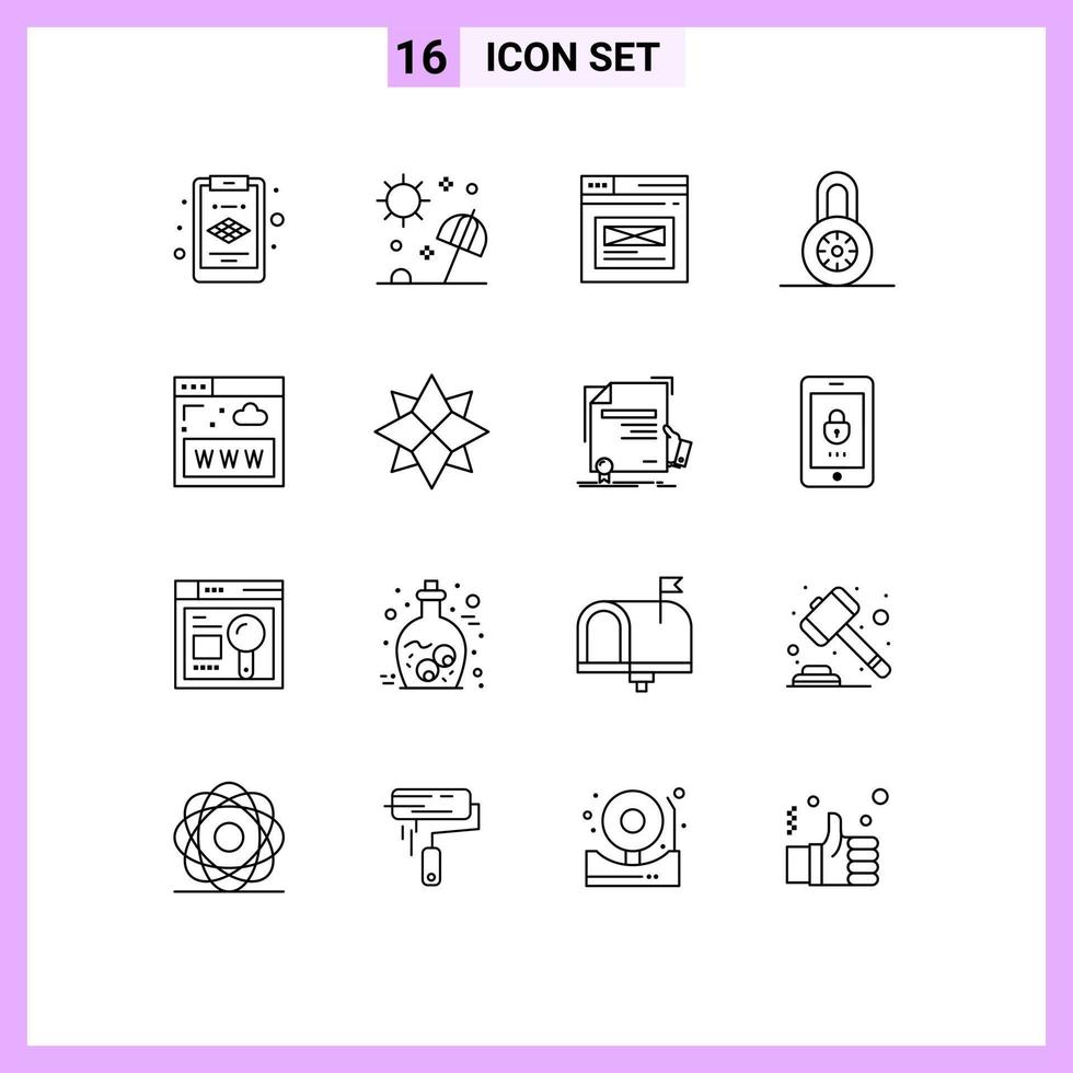 16 Creative Icons Modern Signs and Symbols of website communications page protection lock Editable Vector Design Elements