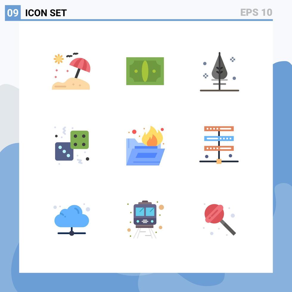 Editable Vector Line Pack of 9 Simple Flat Colors of folder fire folder thanks play game Editable Vector Design Elements