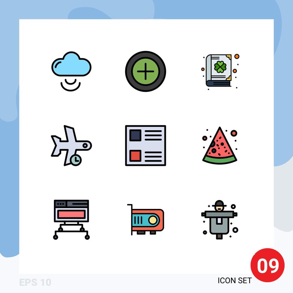 Modern Set of 9 Filledline Flat Colors Pictograph of list checkbox day transportation plane Editable Vector Design Elements