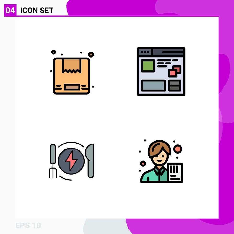 4 Thematic Vector Filledline Flat Colors and Editable Symbols of box energy browser web hotel Editable Vector Design Elements