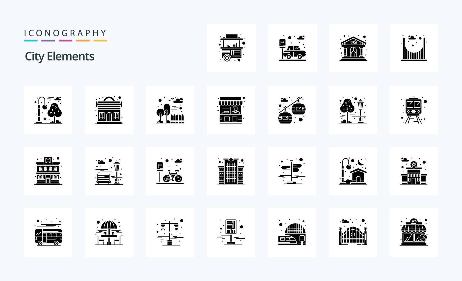 25 City Elements Solid Glyph icon pack vector