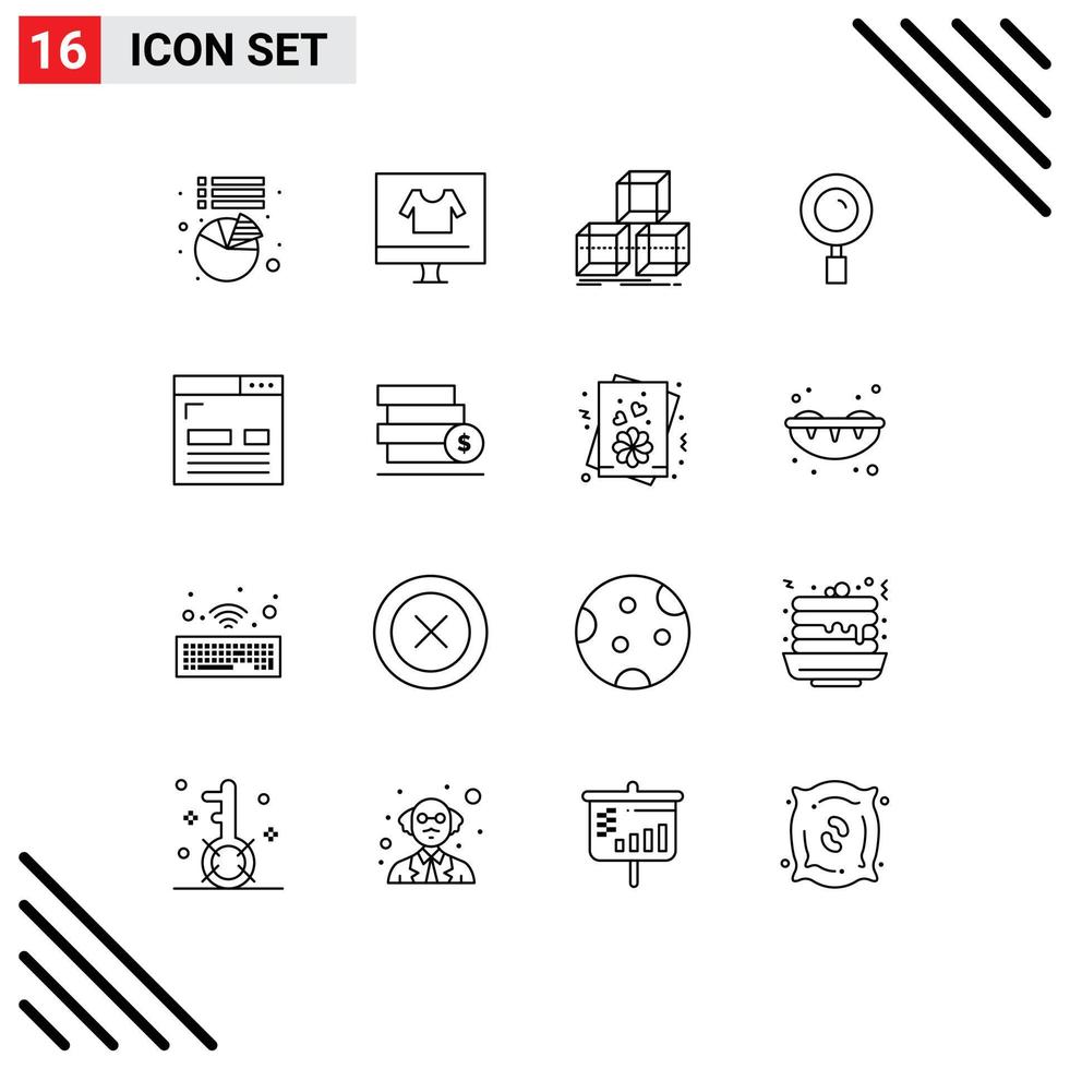 Set of 16 Vector Outlines on Grid for design search arrange magnifying find Editable Vector Design Elements