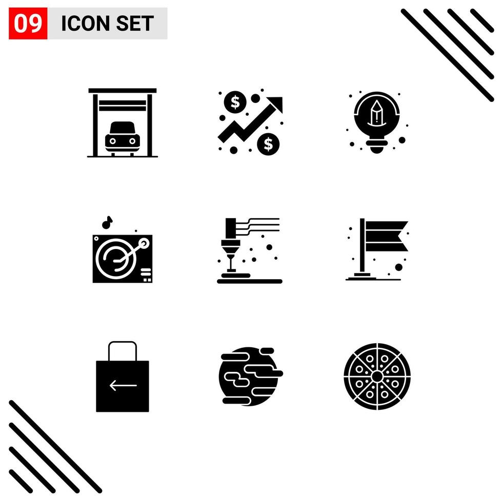 Set of 9 Modern UI Icons Symbols Signs for banner plastic design equipment music Editable Vector Design Elements