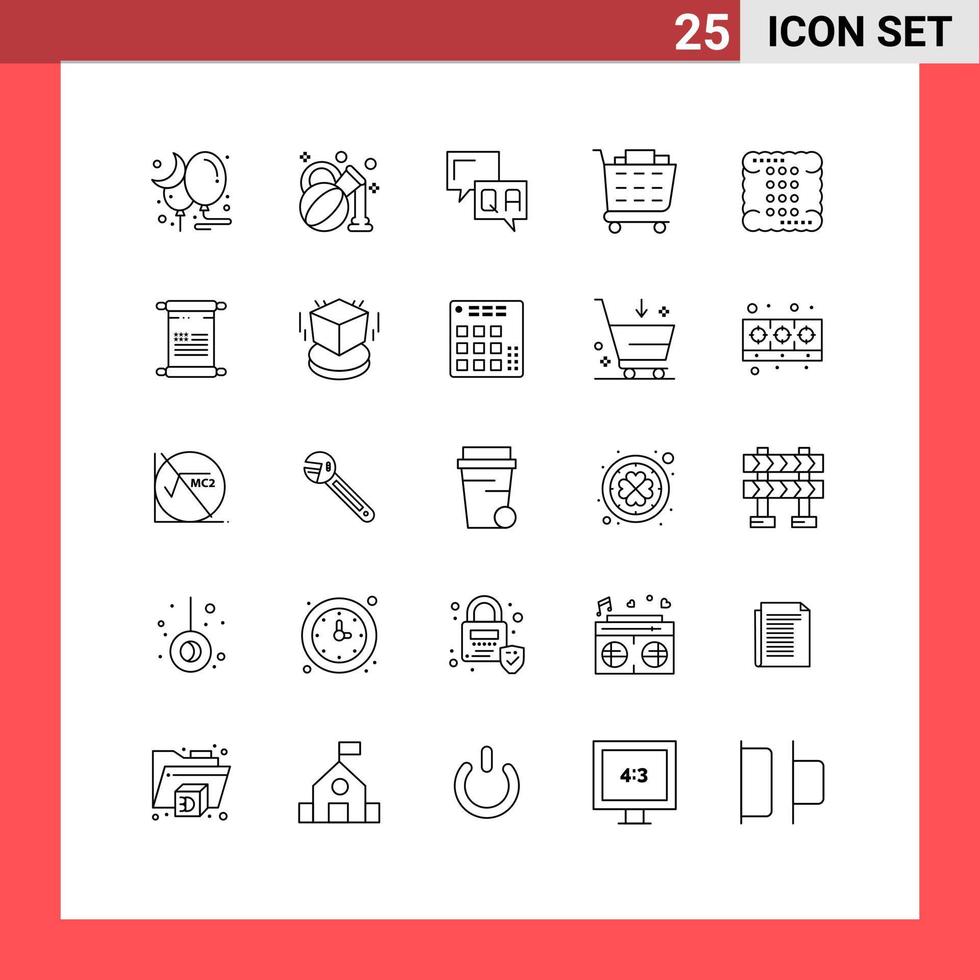 conjunto de líneas de interfaz móvil de 25 pictogramas de elementos de diseño de vectores editables de pago de cookies de comunicación de cocina de alimentos