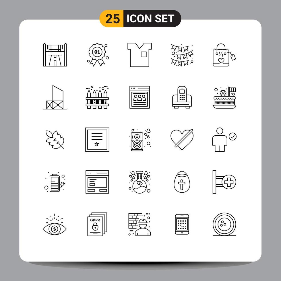 Stock Vector Icon Pack of 25 Line Signs and Symbols for hangbag party clothes flag t shirt Editable Vector Design Elements