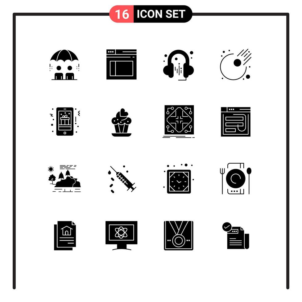 16 Universal Solid Glyph Signs Symbols of mobile gift gift headphone christmas astronomy Editable Vector Design Elements