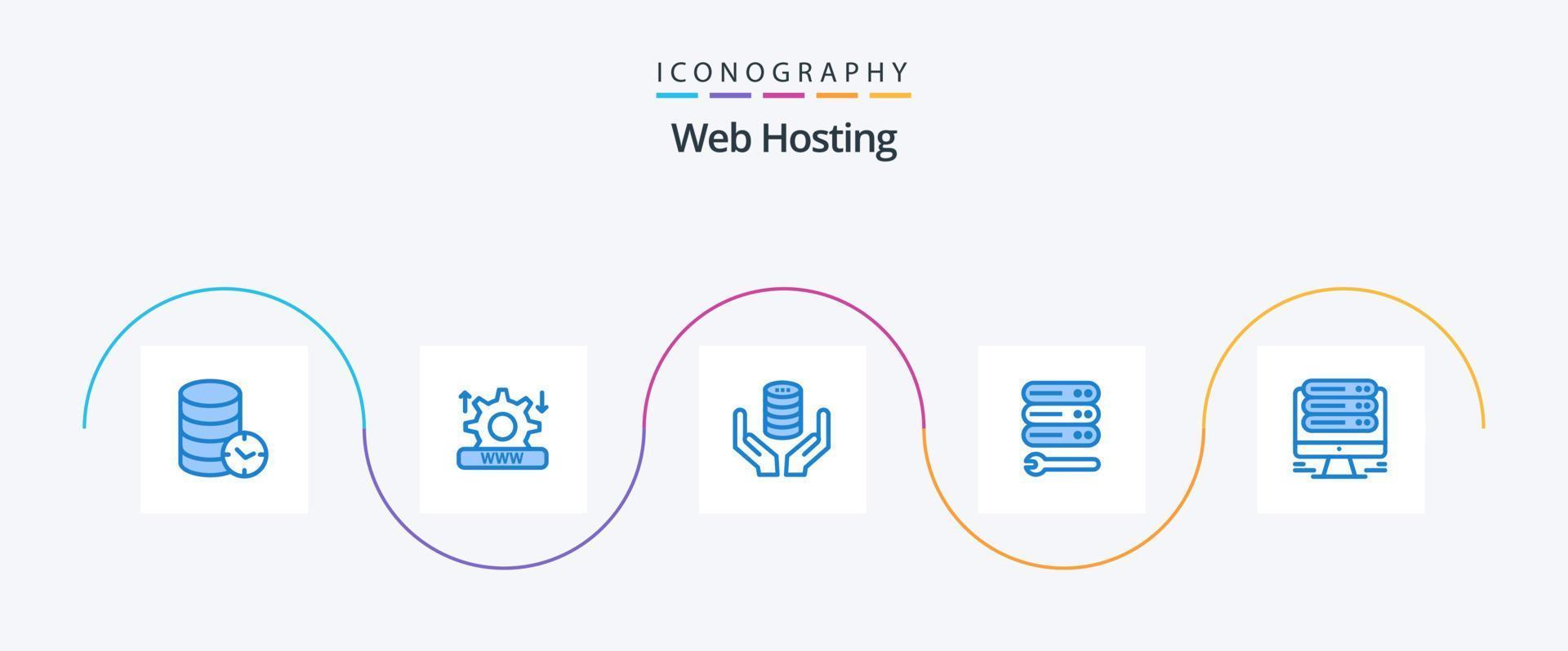 Web Hosting Blue 5 Icon Pack Including web. settings. setting. server. secure vector