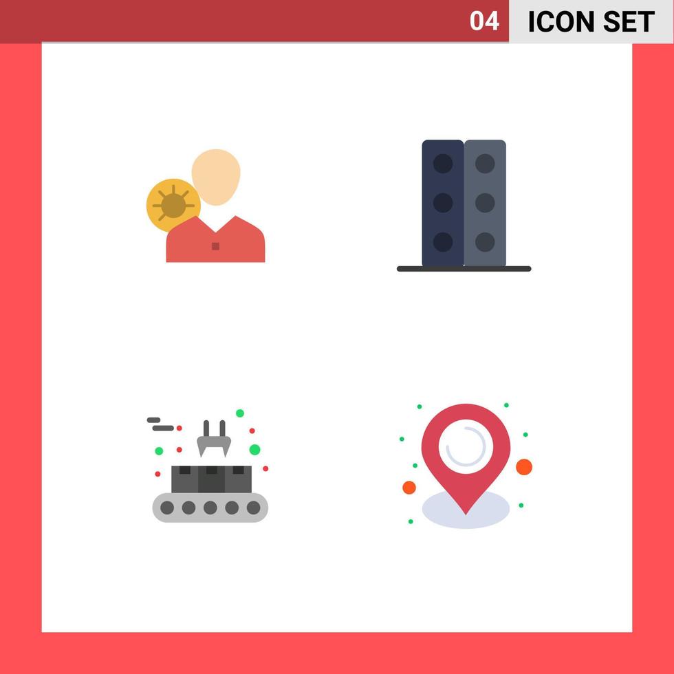 User Interface Pack of 4 Basic Flat Icons of work science human user conveyor Editable Vector Design Elements