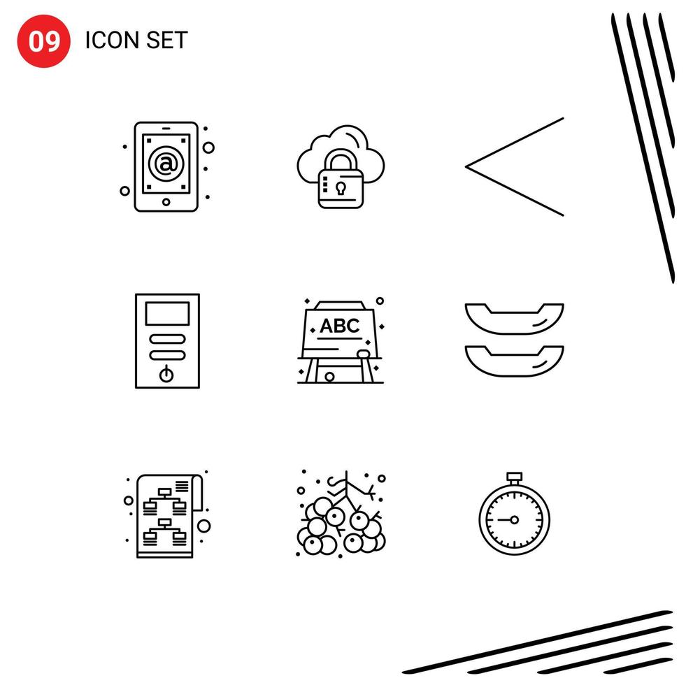 Mobile Interface Outline Set of 9 Pictograms of education stabilizer loucked pc computer Editable Vector Design Elements