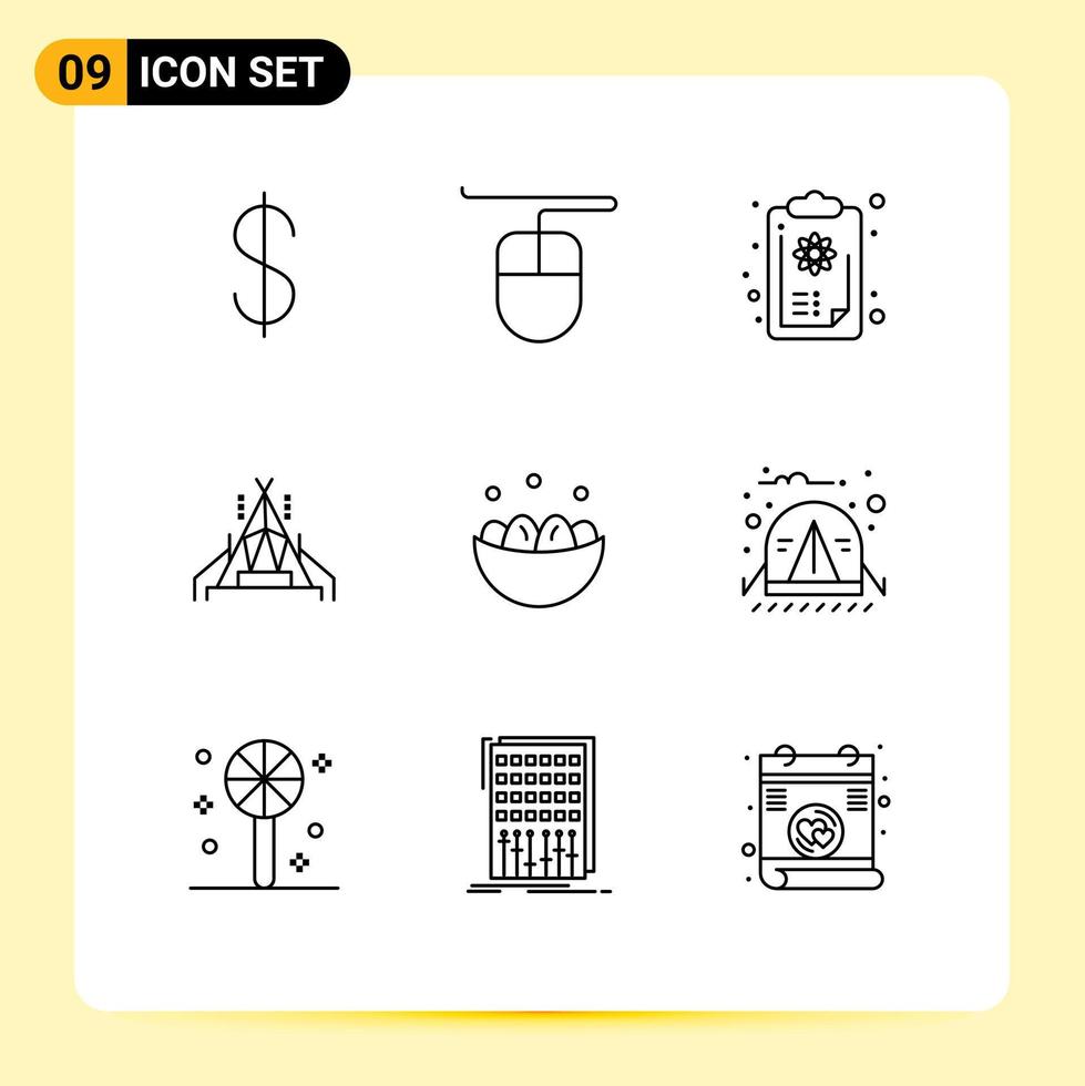 User Interface Pack of 9 Basic Outlines of camp egg logic easter bowl Editable Vector Design Elements