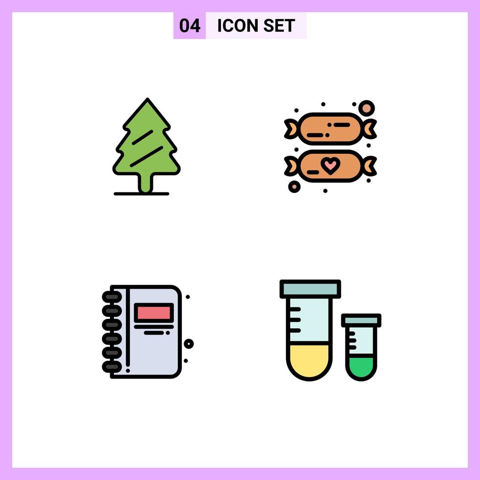 Stock Vector Icon Pack of 4 Line Signs and Symbols for nature bookmark tree kids open book Editable Vector Design Elements