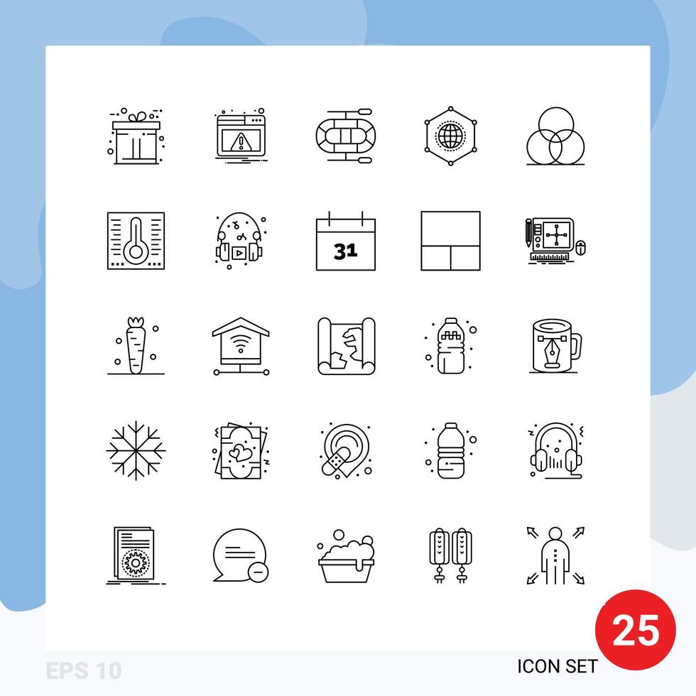 25 User Interface Line Pack of modern Signs and Symbols of design rgb dinghy color connection Editable Vector Design Elements