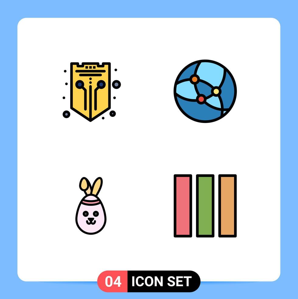 grupo de 4 signos y símbolos de colores planos de línea rellena para elementos de diseño vectorial editables de columna de red de escudo de Pascua de Internet vector