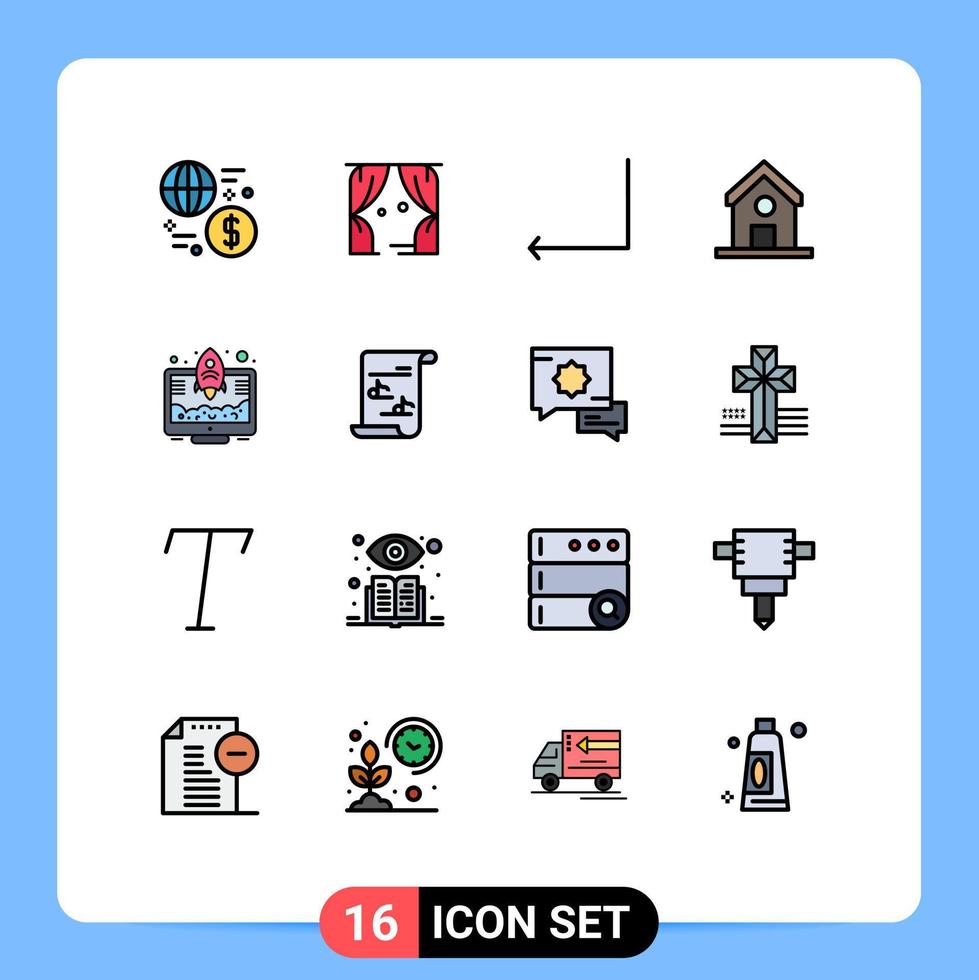 Mobile Interface Flat Color Filled Line Set of 16 Pictograms of launch science usa school education Editable Creative Vector Design Elements