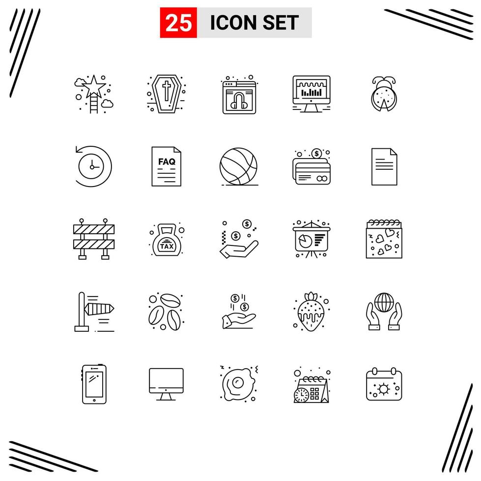 Universal Icon Symbols Group of 25 Modern Lines of bug beat holidays server service Editable Vector Design Elements