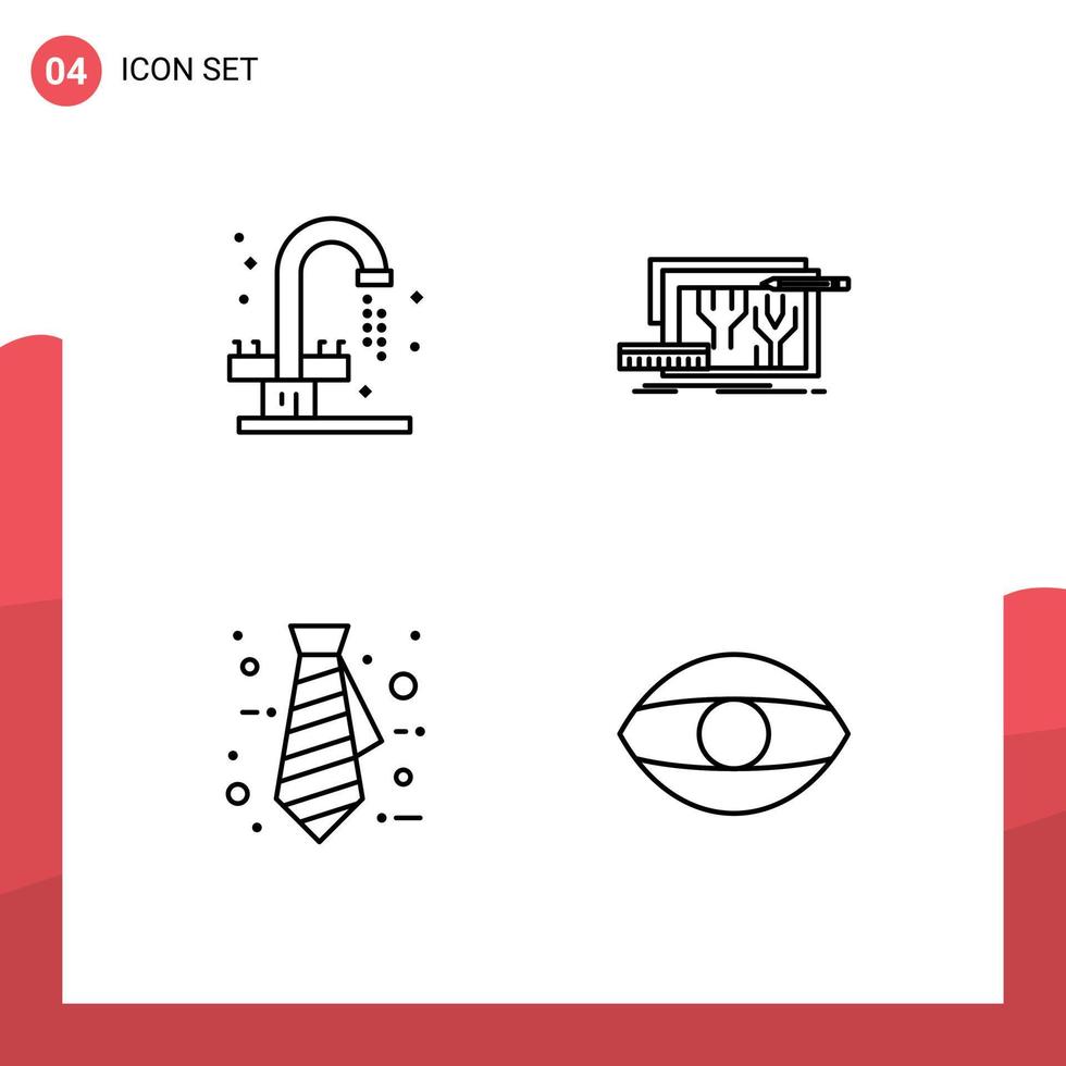 Set of 4 Commercial Filledline Flat Colors pack for bathroom business sink circuit tie Editable Vector Design Elements