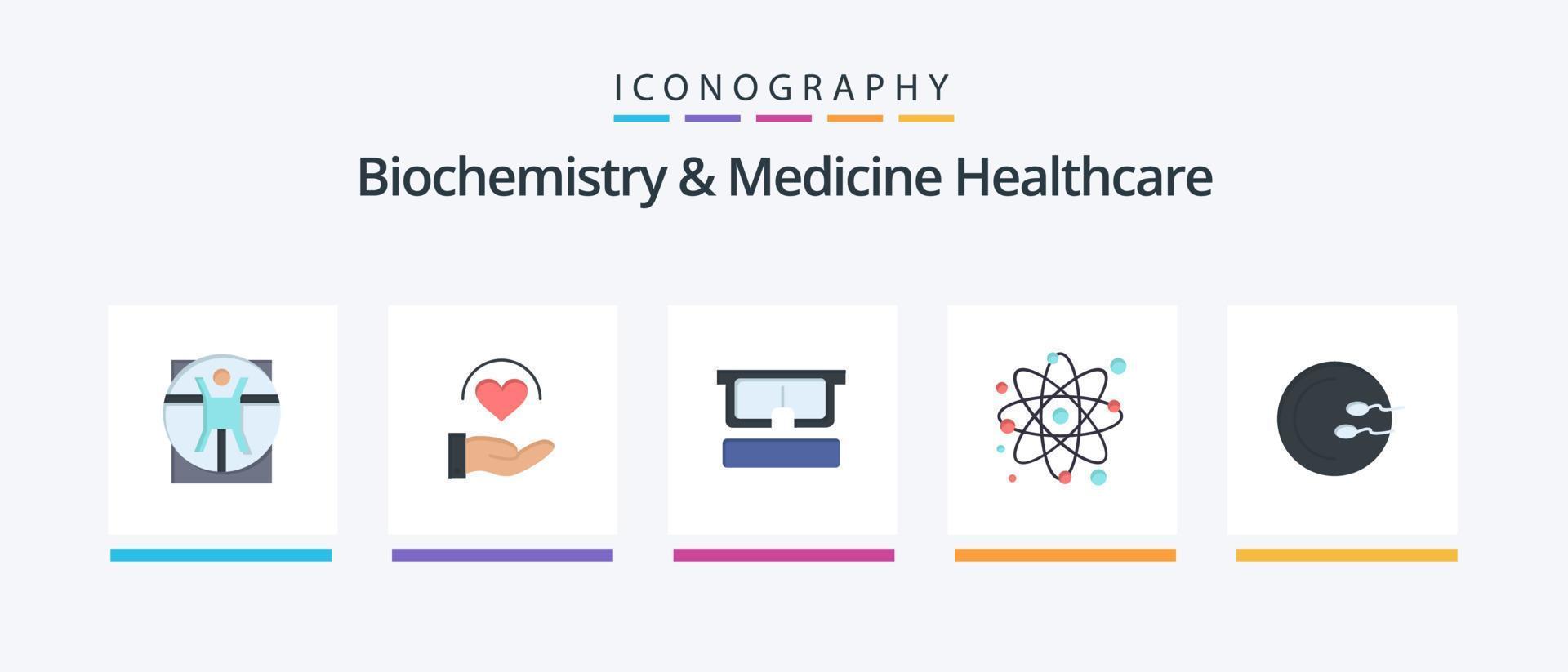 bioquímica y medicina paquete de iconos de 5 planos de atención médica que incluye servicios médicos. física. virtual. molécula. átomo. diseño de iconos creativos vector