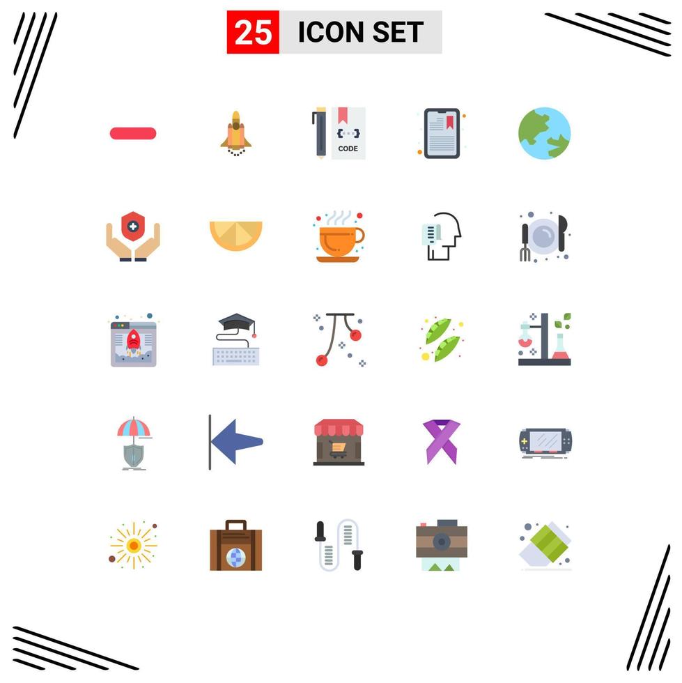 25 concepto de color plano para sitios web móviles y aplicaciones tableta información código archivo de atención elementos de diseño vectorial editables vector