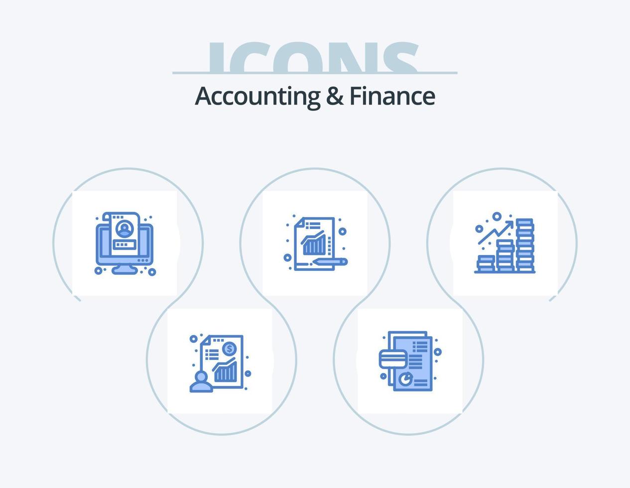 Accounting And Finance Blue Icon Pack 5 Icon Design. chart. metrics. pie chart. analytics. screen vector