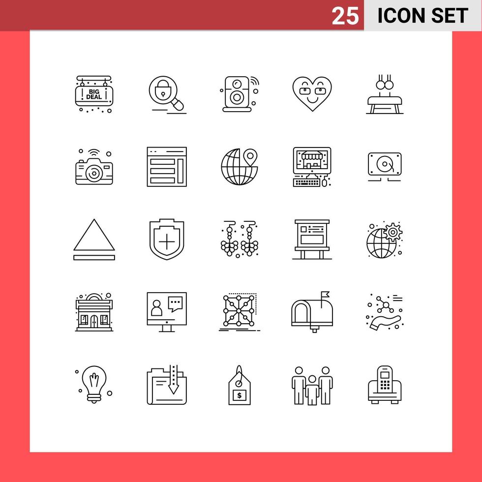 Mobile Interface Line Set of 25 Pictograms of exercise favorite internet love emoji Editable Vector Design Elements