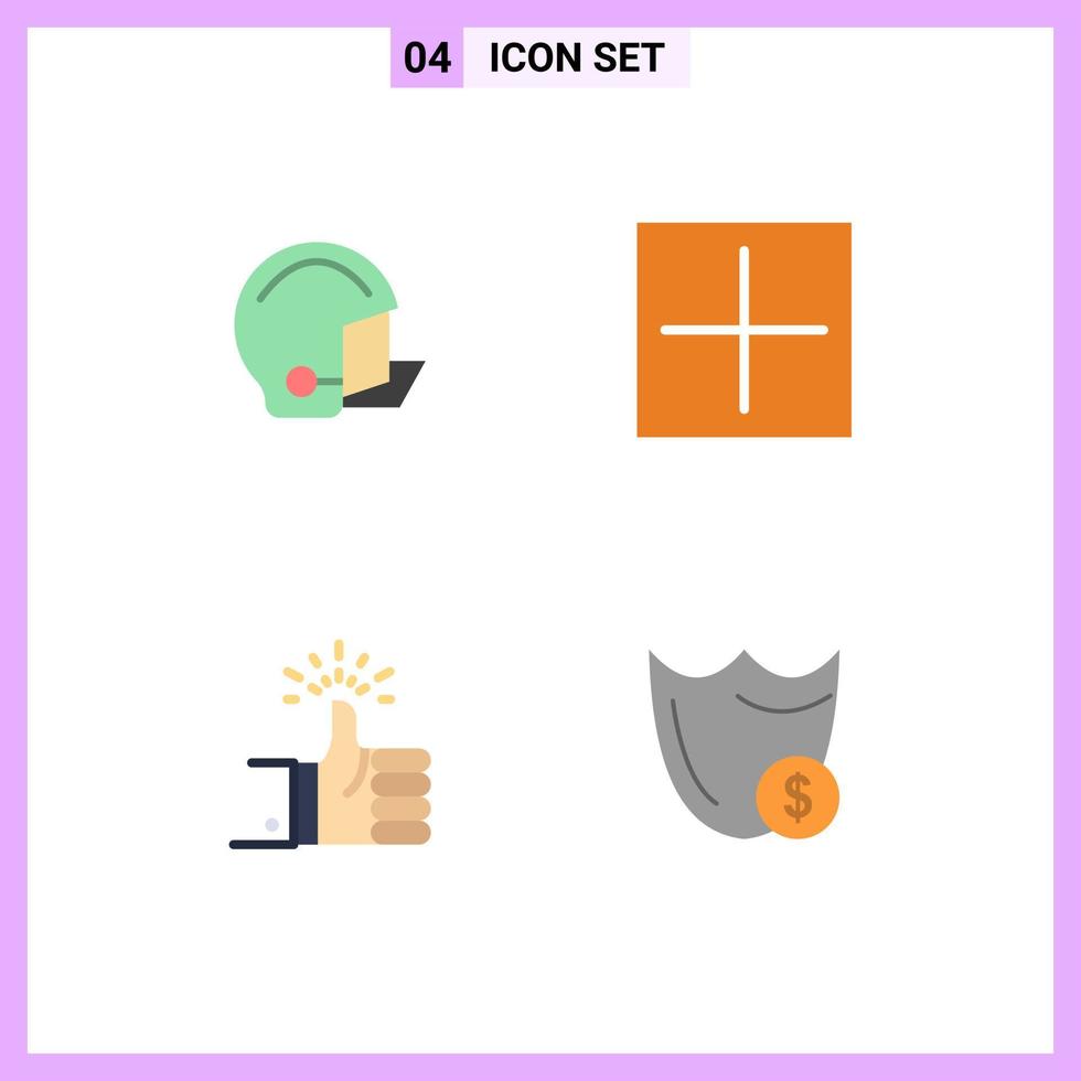 4 Thematic Vector Flat Icons and Editable Symbols of american like helmet new up Editable Vector Design Elements