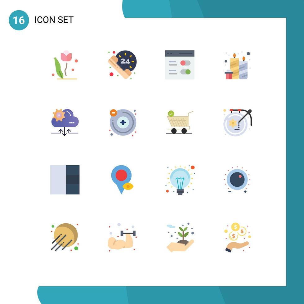 16 User Interface Flat Color Pack of modern Signs and Symbols of setting party communication candles birthday Editable Pack of Creative Vector Design Elements