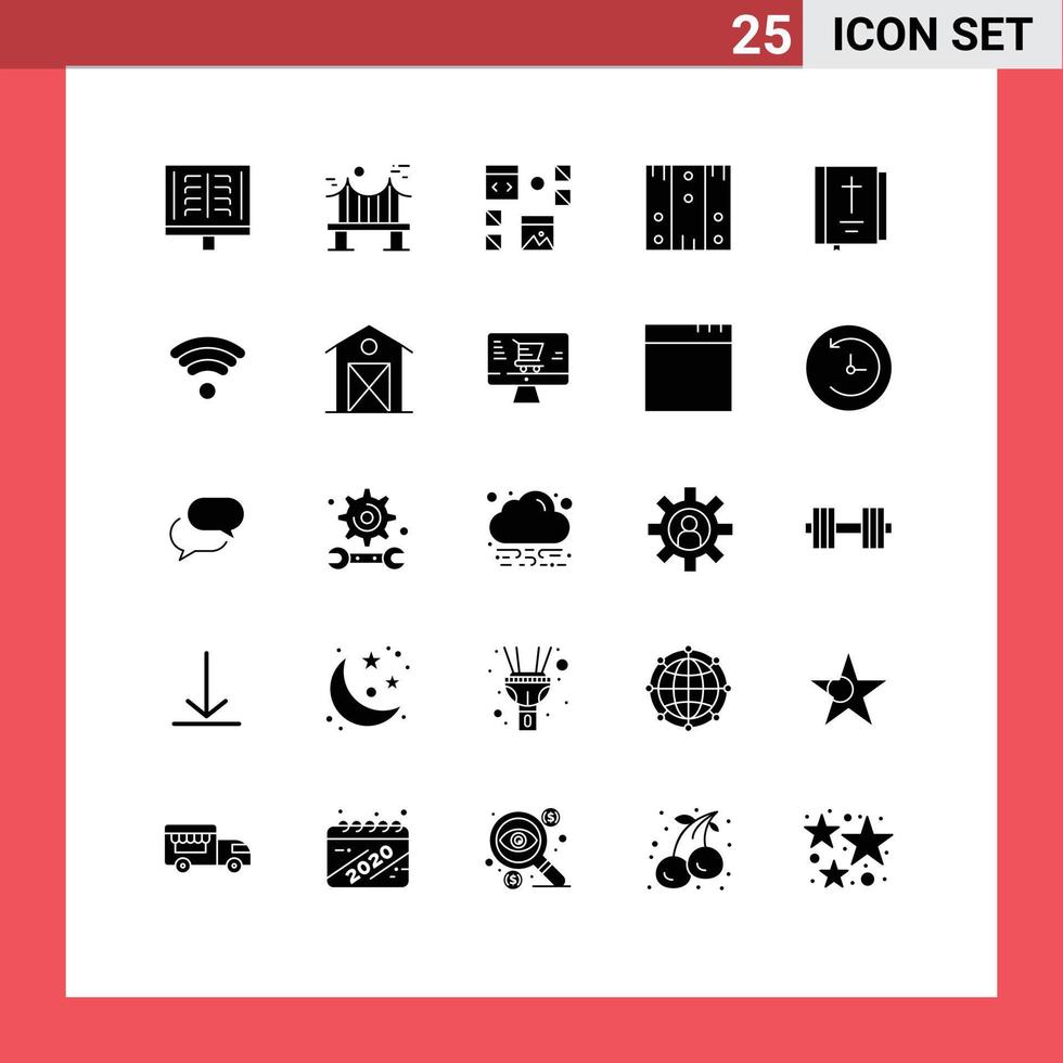 25 Universal Solid Glyphs Set for Web and Mobile Applications logistic box river programming development Editable Vector Design Elements