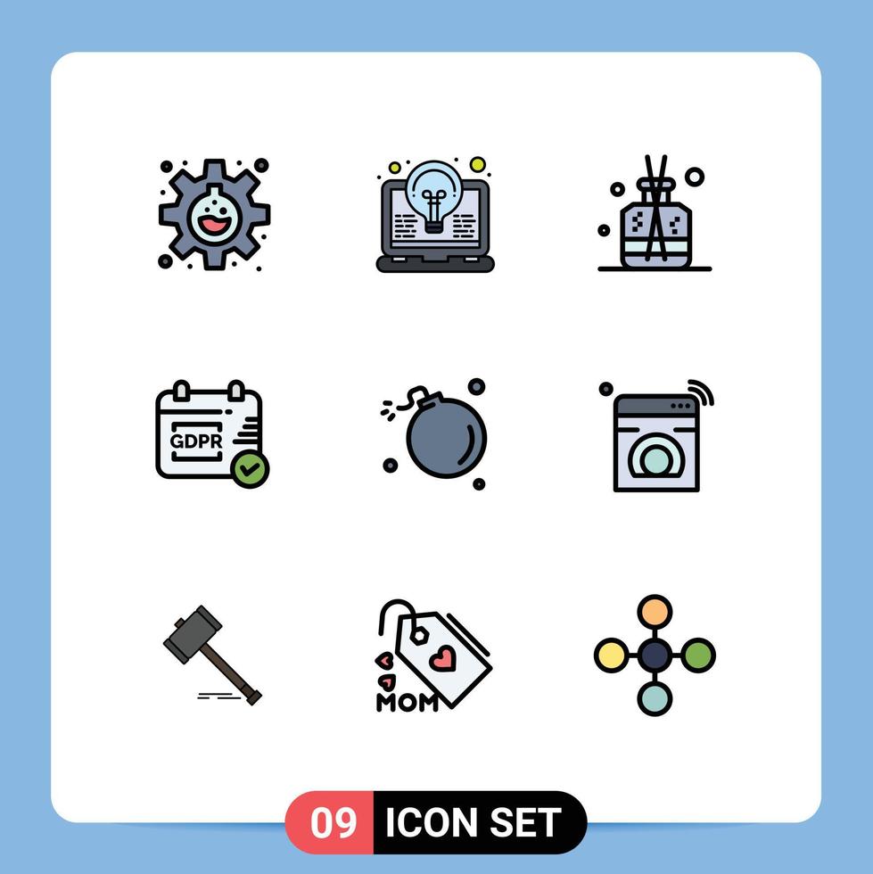Modern Set of 9 Filledline Flat Colors Pictograph of comet calendar light security spa Editable Vector Design Elements