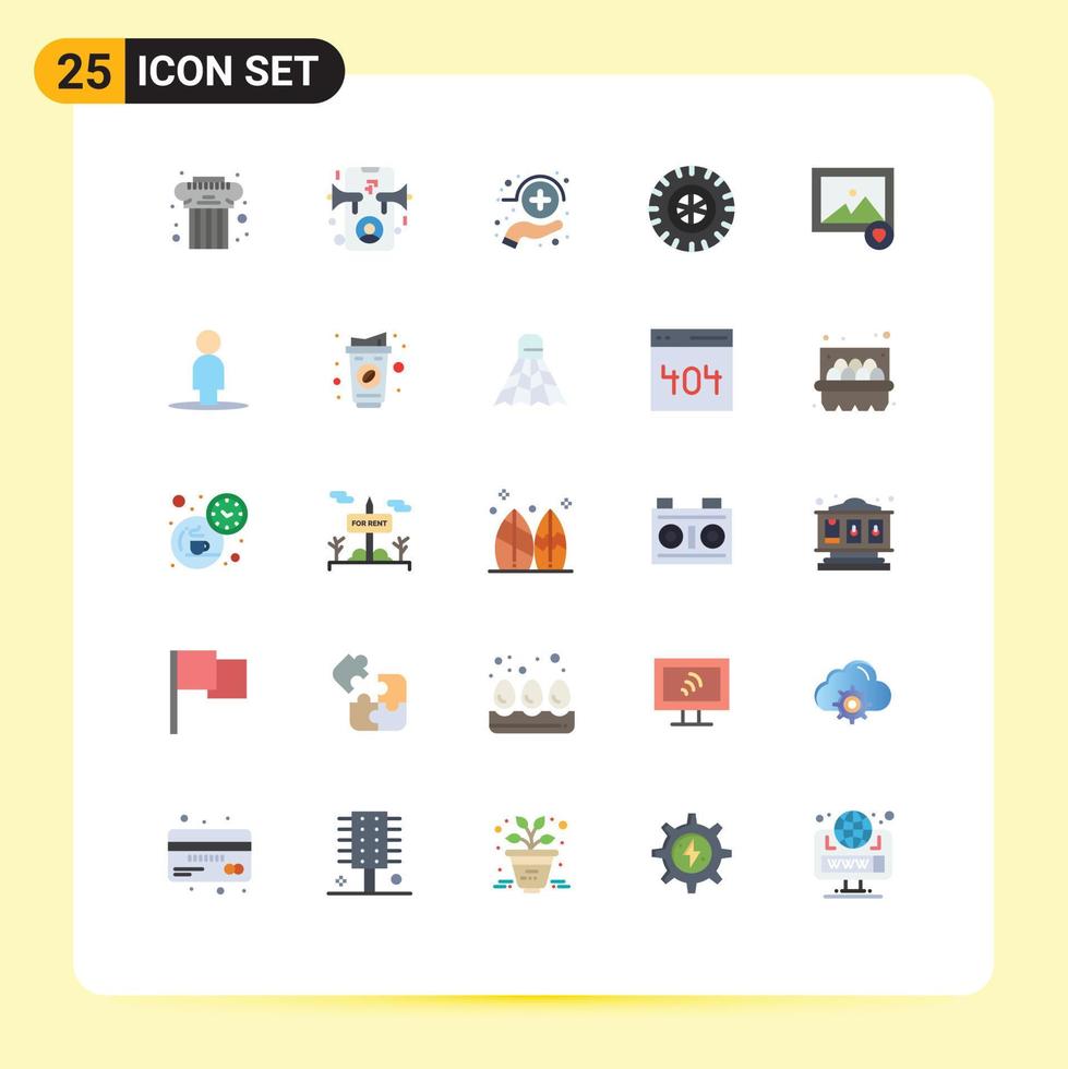 Pictogram Set of 25 Simple Flat Colors of photo favorite care wheel car Editable Vector Design Elements