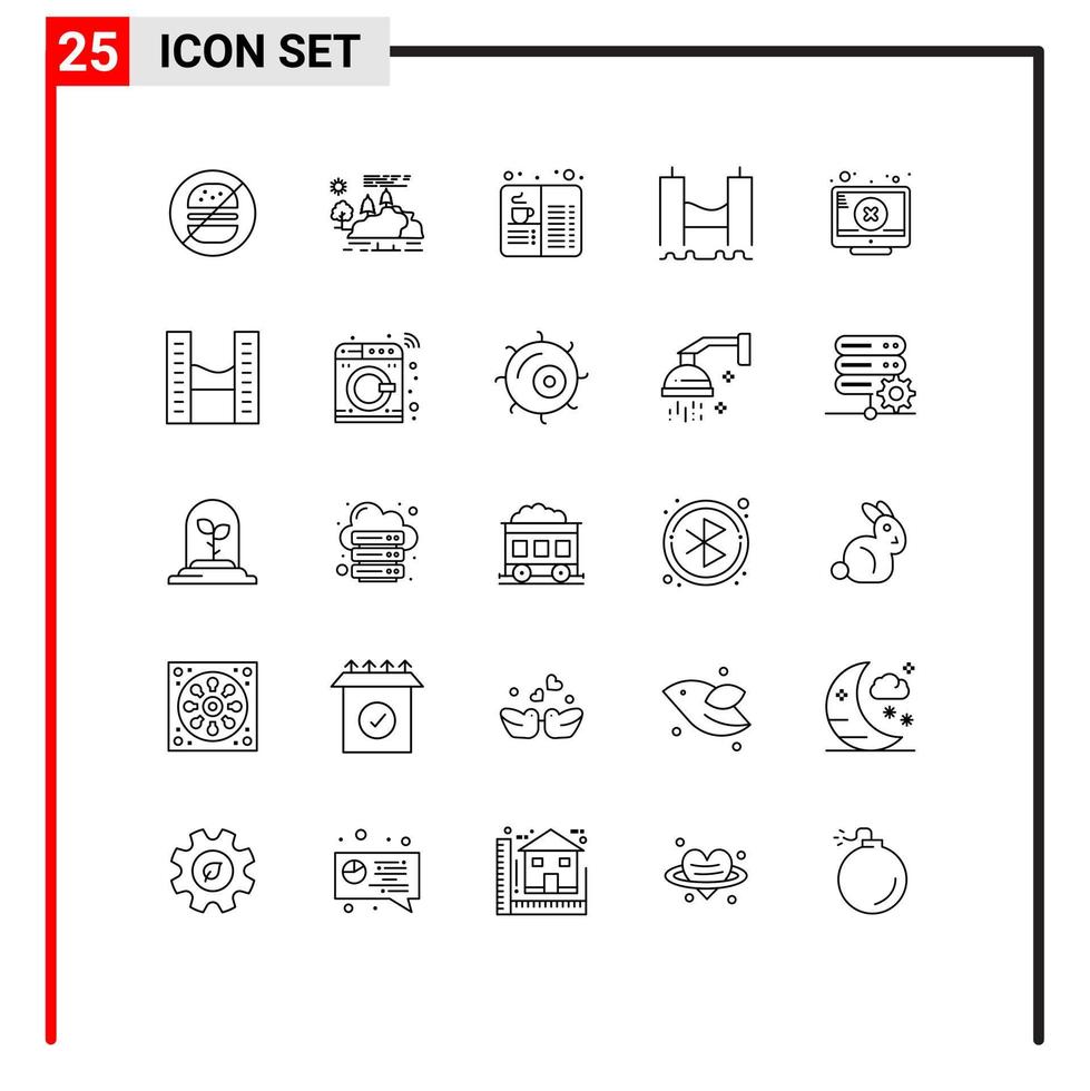 Modern Set of 25 Lines Pictograph of industrial cross rain bridge drink Editable Vector Design Elements