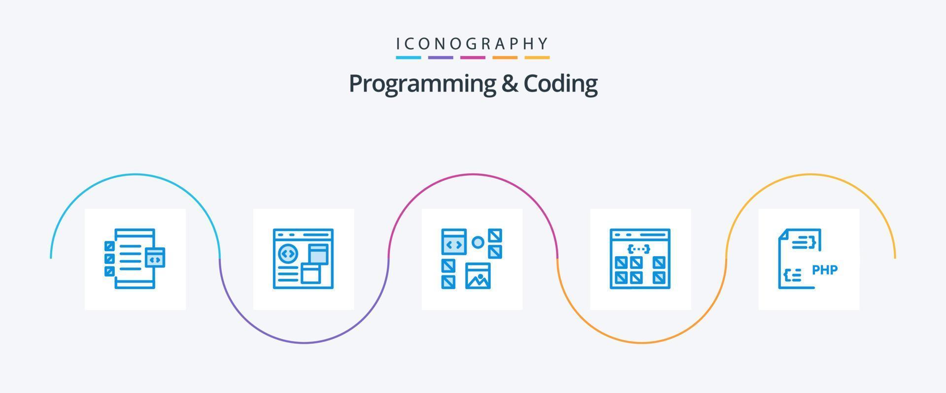 Programming And Coding Blue 5 Icon Pack Including develop. app. develop. programming. development vector