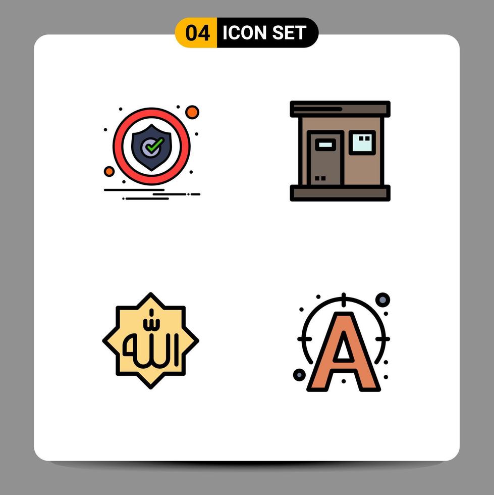 Set of 4 Vector Filledline Flat Colors on Grid for alert islam security spa god Editable Vector Design Elements