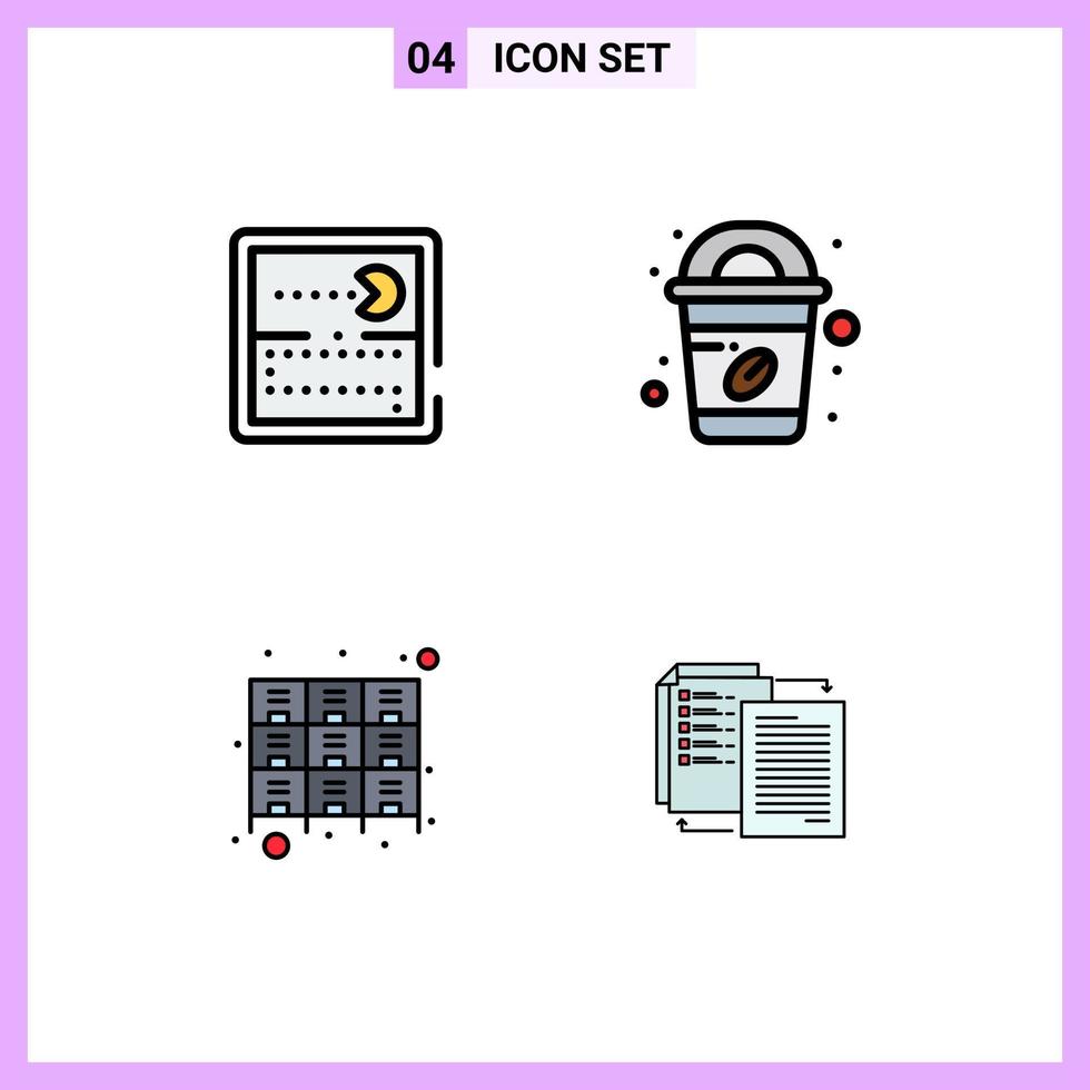Mobile Interface Filledline Flat Color Set of 4 Pictograms of competition furniture play starbucks rack Editable Vector Design Elements