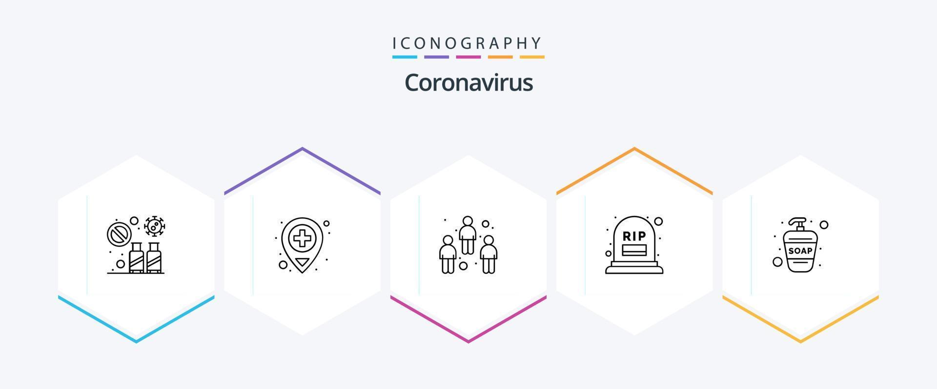 paquete de iconos de 25 líneas de coronavirus que incluye lavado a mano. mortalidad. médico. tumba. usuario vector