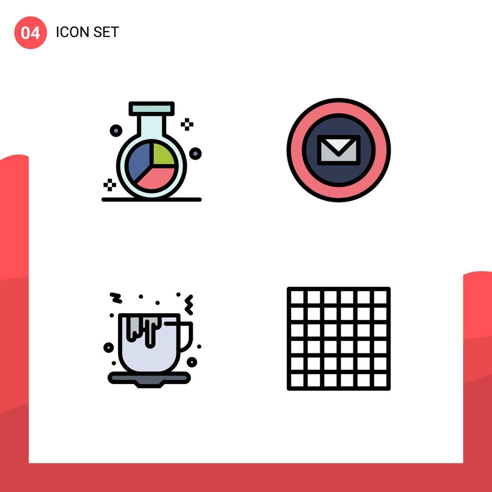 Filledline Flat Color Pack of 4 Universal Symbols of engine coffee optimization ribbon fast food Editable Vector Design Elements