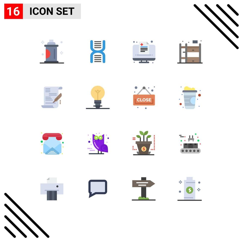 Set of 16 Vector Flat Colors on Grid for agreement living physics home medical Editable Pack of Creative Vector Design Elements