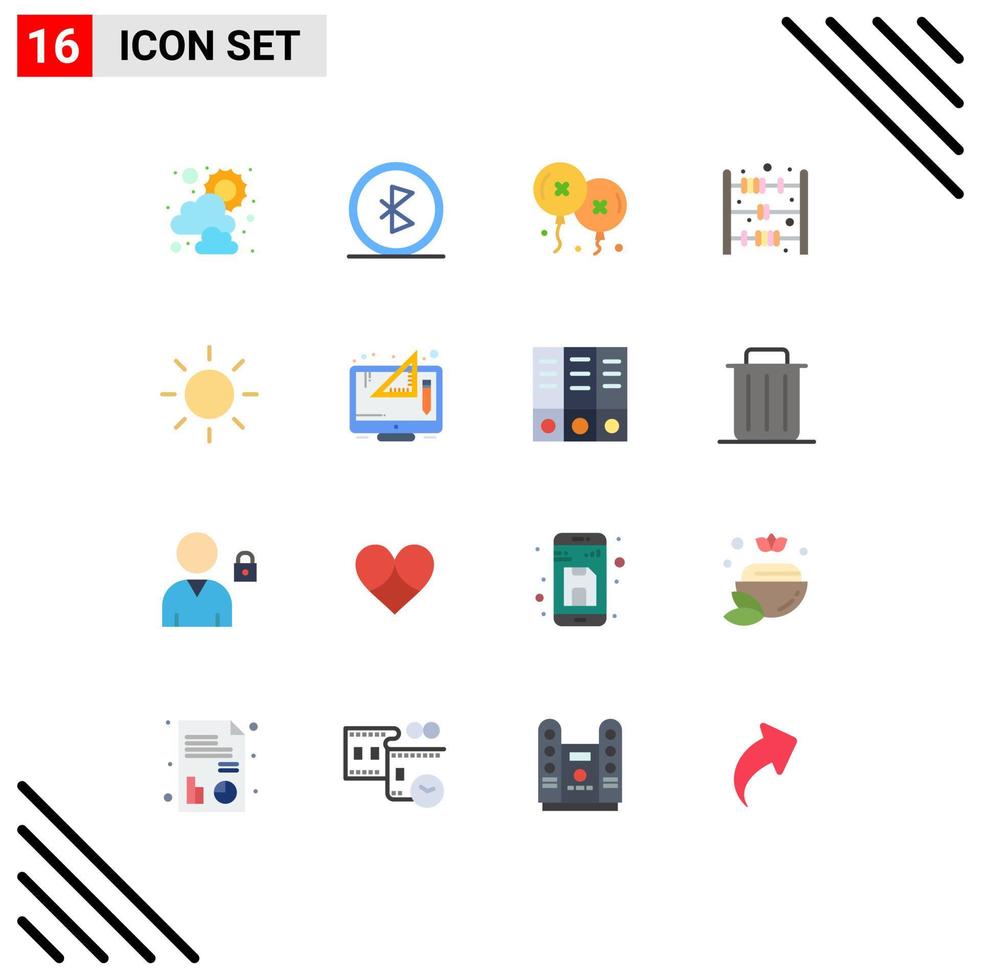 Flat Color Pack of 16 Universal Symbols of creative brightness balloons count abacus toy Editable Pack of Creative Vector Design Elements