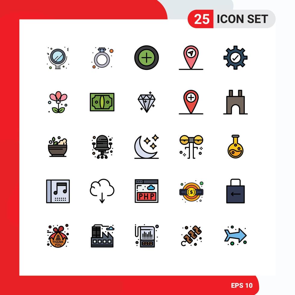 Universal Icon Symbols Group of 25 Modern Filled line Flat Colors of nature flower money tick gear Editable Vector Design Elements