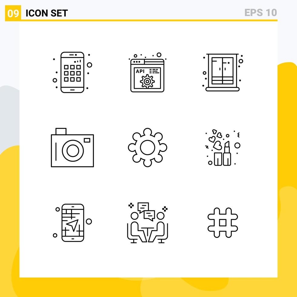 Modern Set of 9 Outlines Pictograph of setting picture furniture picnic camera Editable Vector Design Elements