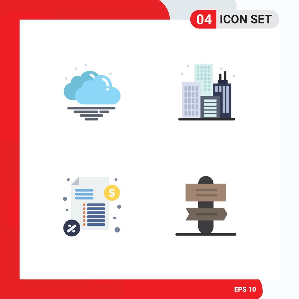 Modern Set of 4 Flat Icons and symbols such as cloud holiday city loan sign system Editable Vector Design Elements