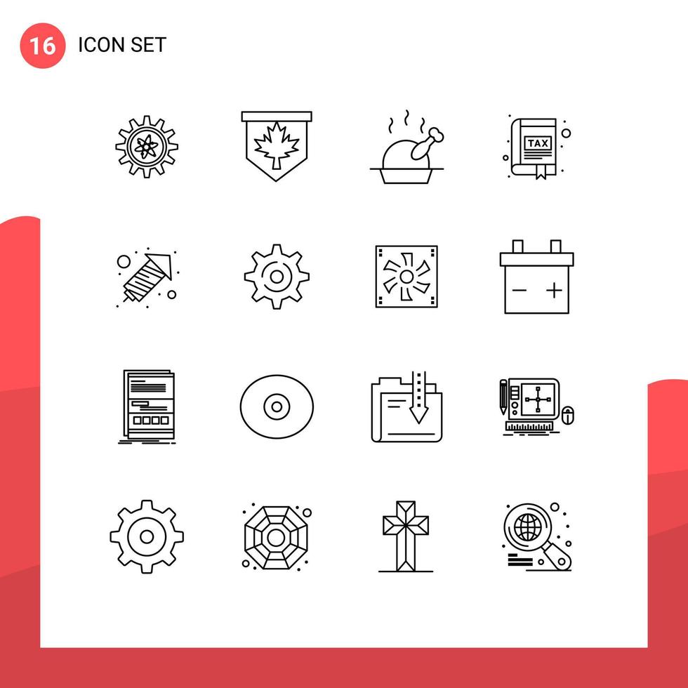 16 Outline concept for Websites Mobile and Apps fire work tax turkey interface book Editable Vector Design Elements