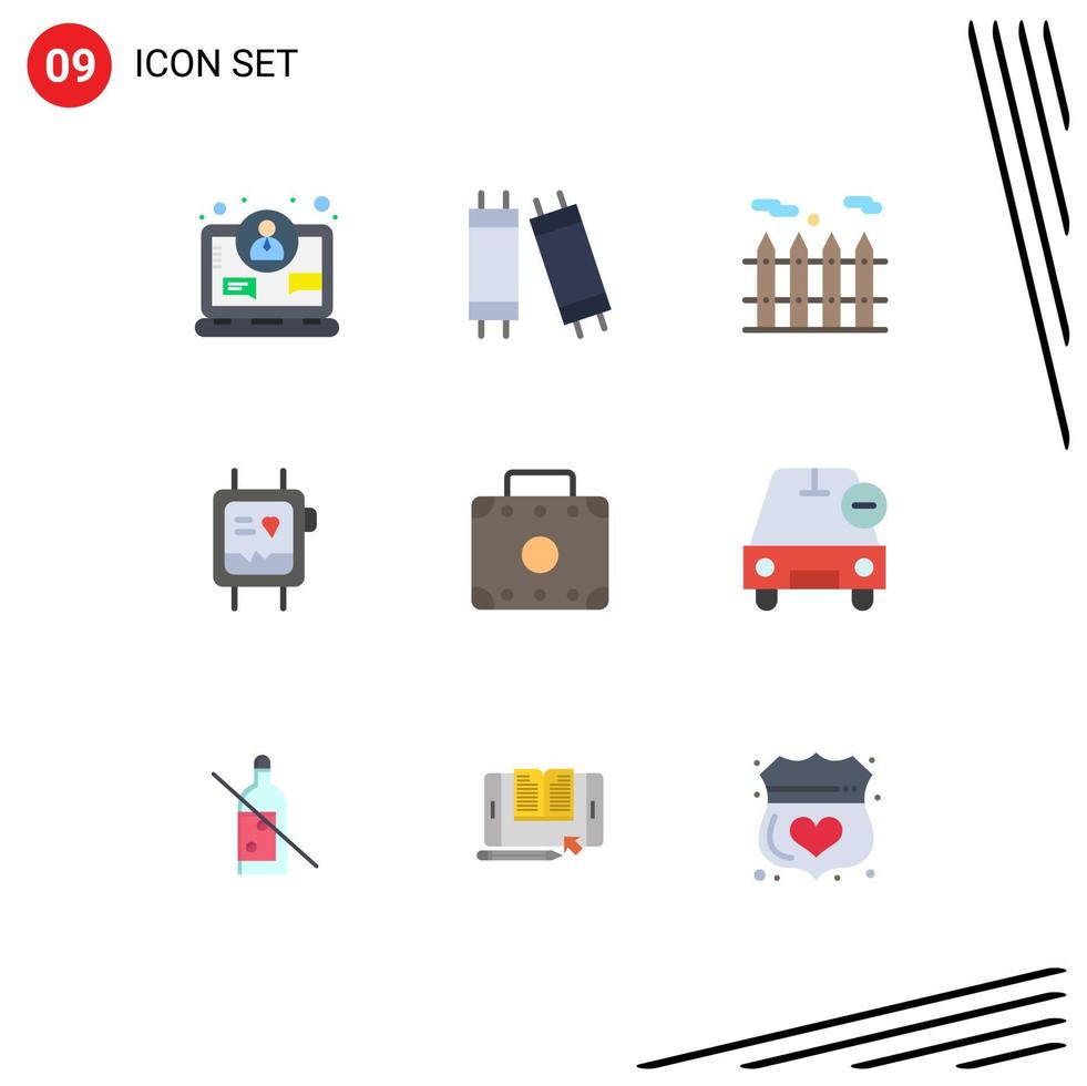 Set of 9 Modern UI Icons Symbols Signs for delete suitcase real estate luggage watch Editable Vector Design Elements