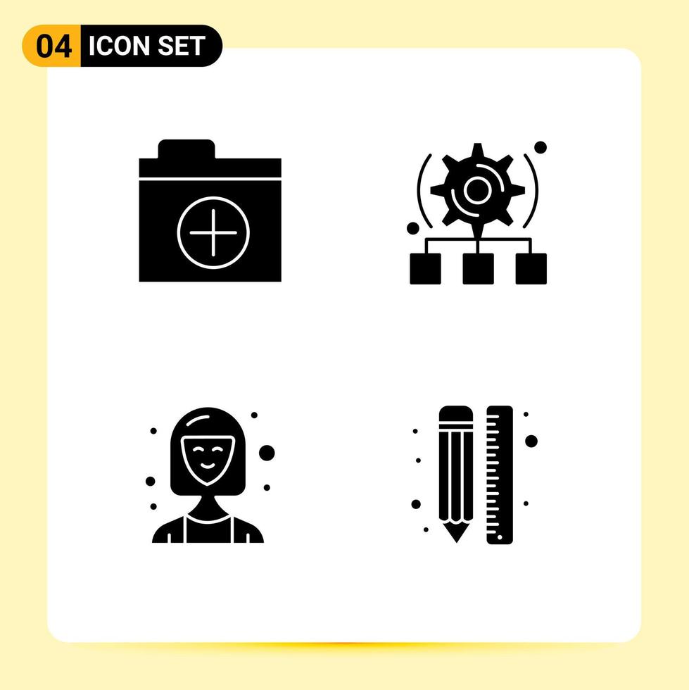 4 Thematic Vector Solid Glyphs and Editable Symbols of add director setting server manager Editable Vector Design Elements