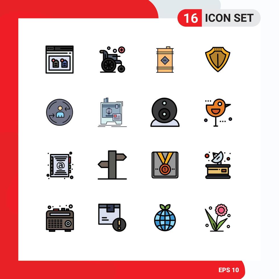 Modern Set of 16 Flat Color Filled Lines Pictograph of digital peturning oil protect protection Editable Creative Vector Design Elements