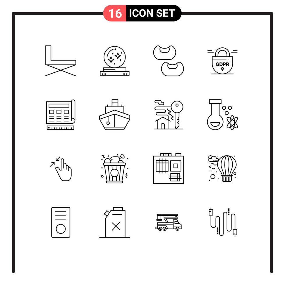 Modern Set of 16 Outlines Pictograph of blue secure magician protection data Editable Vector Design Elements